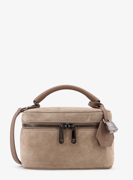 Brunello Cucinelli Suede Crossbody Bag With Leather Shoulder Strap Uni Ice