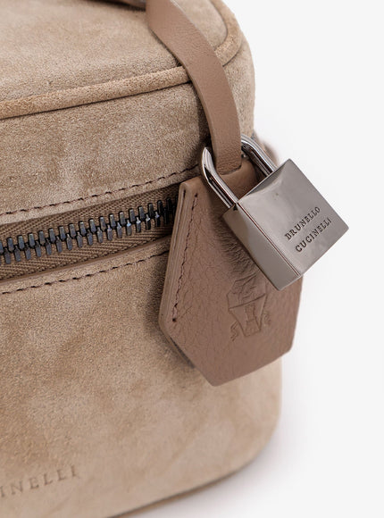 Brunello Cucinelli Suede Crossbody Bag With Leather Shoulder Strap