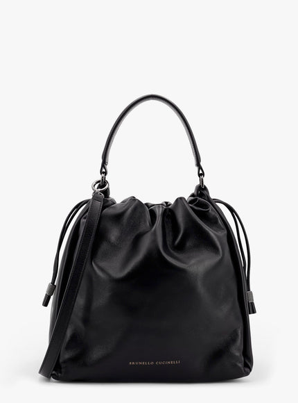 Brunello Cucinelli Bucket Mellow Leather Bucket Bag With Monili Detail Uni Nero