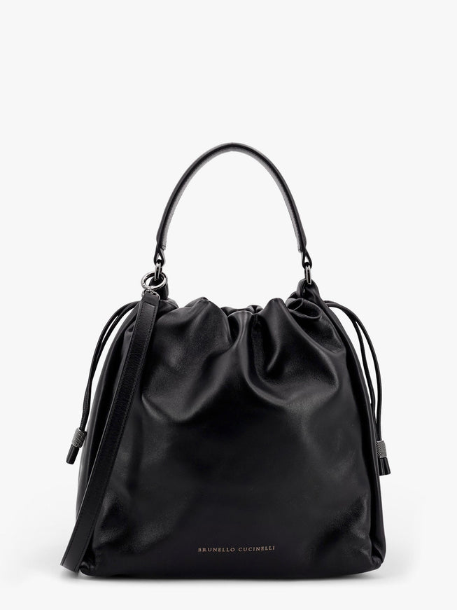 Brunello Cucinelli Bucket Mellow Leather Bucket Bag With Monili Detail Uni Nero