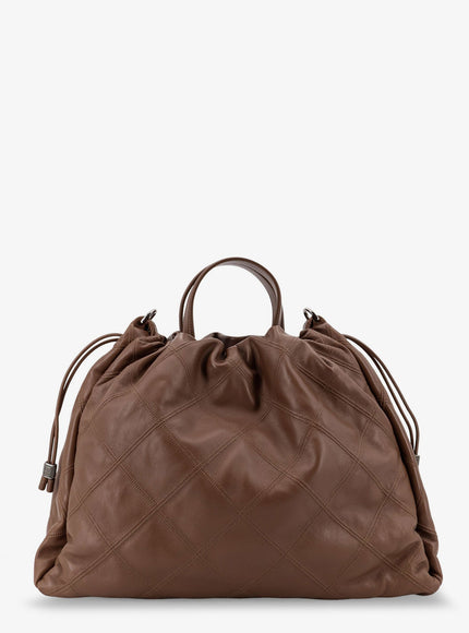 Brunello Cucinelli Mellow Quilted Leather Shopper Bag With Monile Uni Tawny