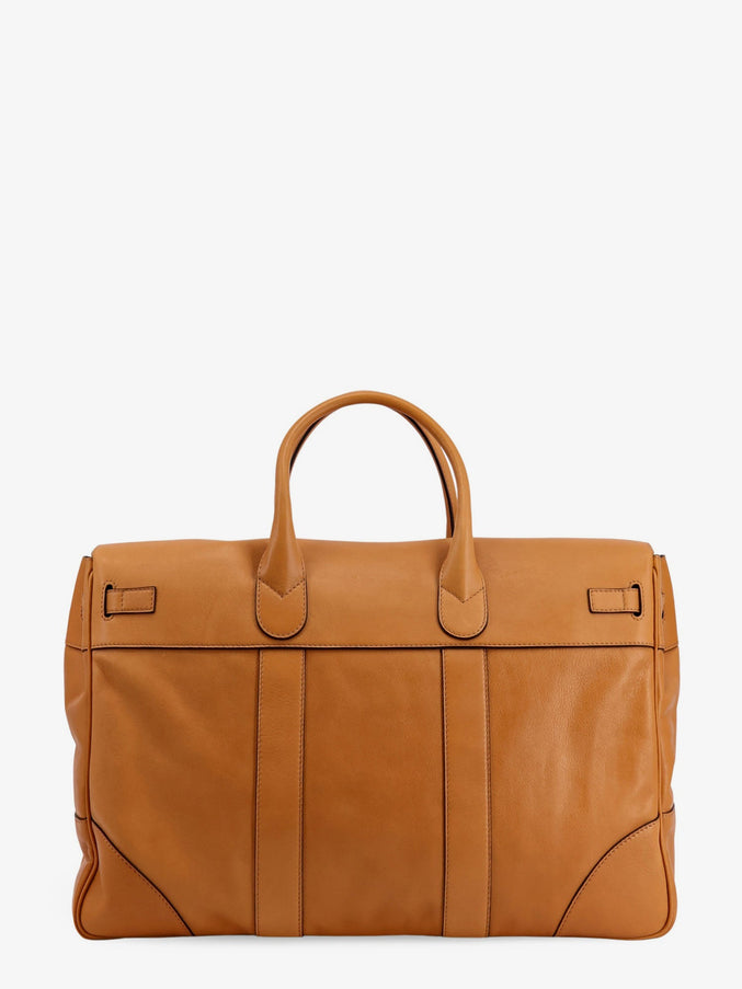 Brunello Cucinelli Leather Travel Bag With Engraved Logo On The Front