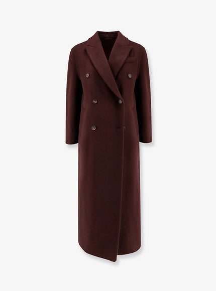 Brunello Cucinelli Double-Breasted Cashmere Coat Red Wine