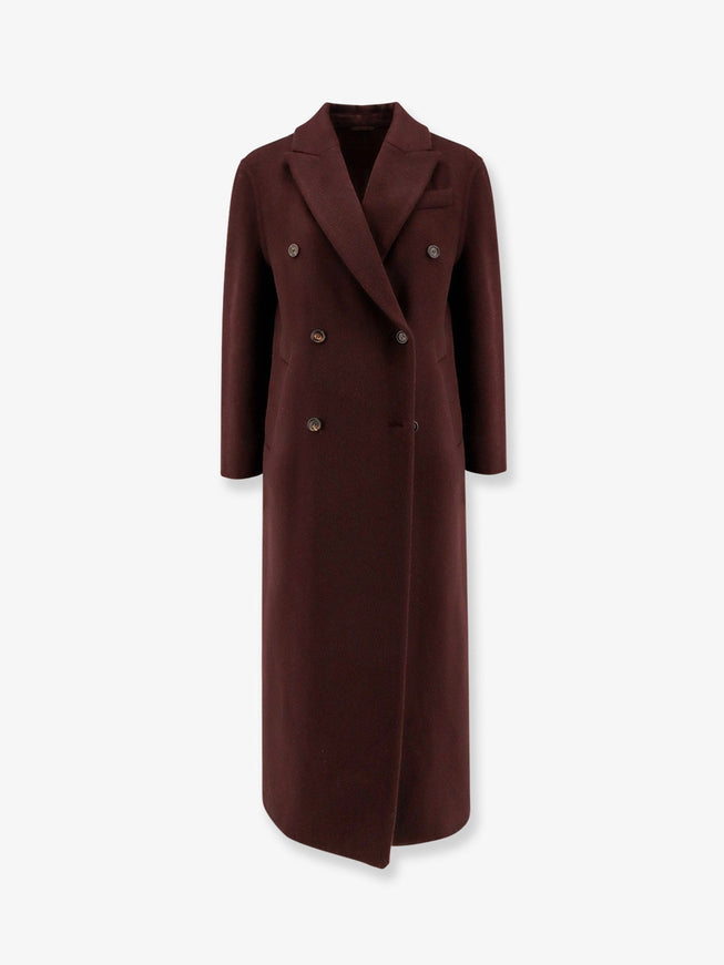 Brunello Cucinelli Double-Breasted Cashmere Coat Red Wine