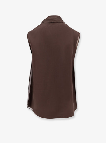 Brunello Cucinelli Crispy Silk Top With Lavallière And Monili