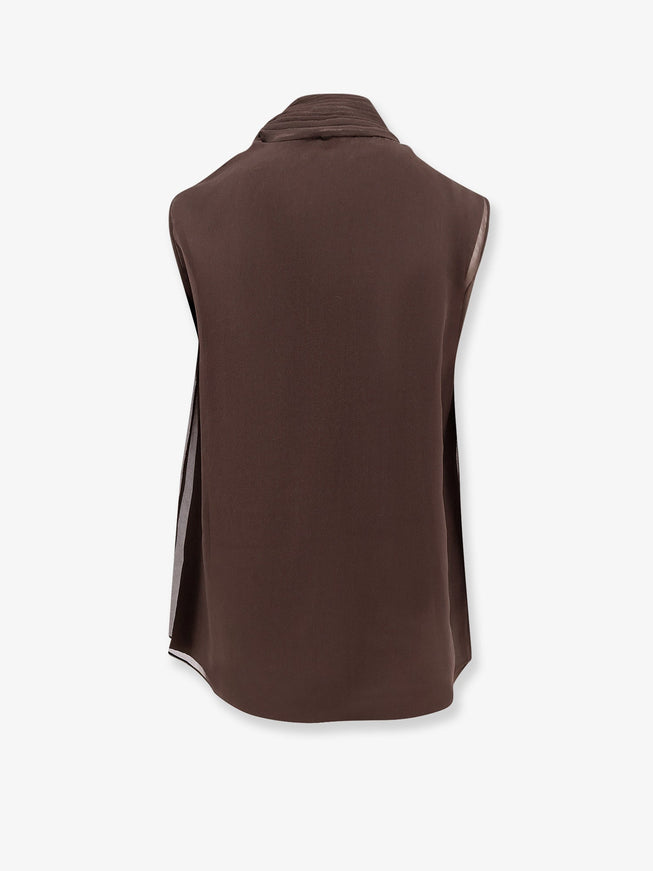 Brunello Cucinelli Crispy Silk Top With Lavallière And Monili