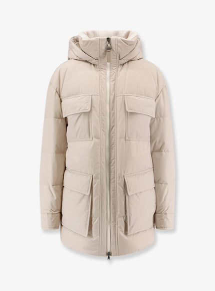 Brunello Cucinelli Nylon And Cotton Hooded Down Jacket Dove Grey