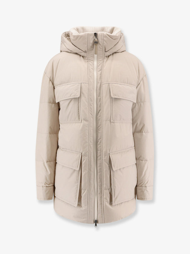 Brunello Cucinelli Nylon And Cotton Hooded Down Jacket Dove Grey
