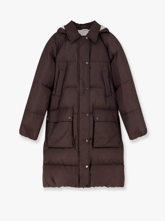 Brunello Cucinelli Nylon And Cotton Long Down Jacket Ebony