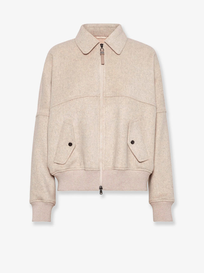 Brunello Cucinelli Double Cashmere And Wool Cloth Bomber Beige Freddo
