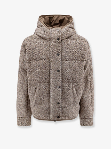 Brunello Cucinelli Reversible Wool And Silk Down Jacket Ocra Panama Nero