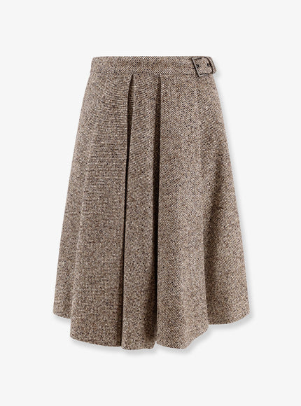 Brunello Cucinelli Virgin Wool And Silk Midi Skirt Ocra Panama Nero