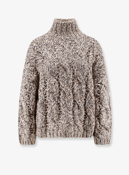 Brunello Cucinelli Wool And Cashmere Turtleneck Sweater With Sequins Panama Blu Marrone+Quarzo