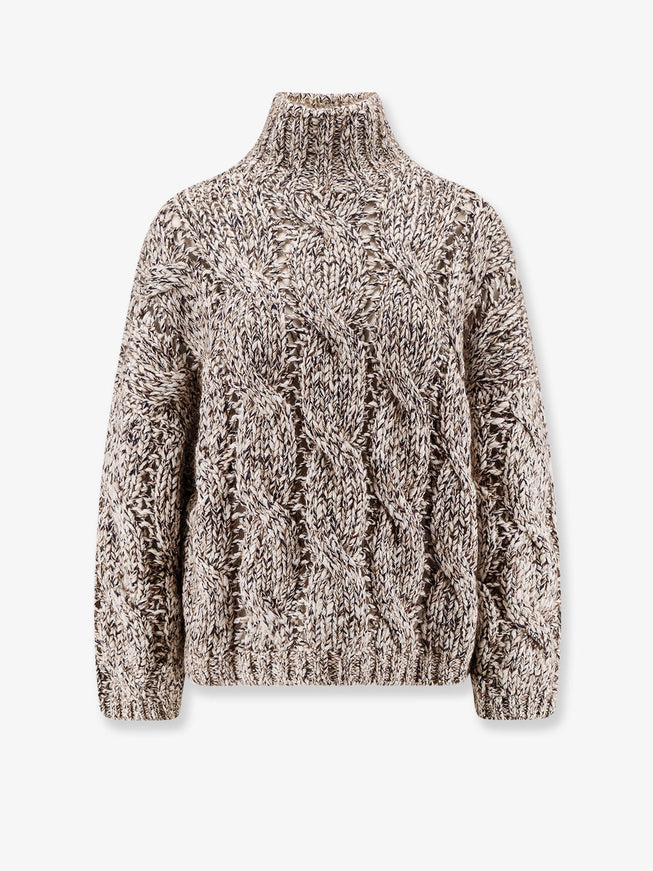 Brunello Cucinelli Wool And Cashmere Turtleneck Sweater With Sequins Panama Blu Marrone+Quarzo