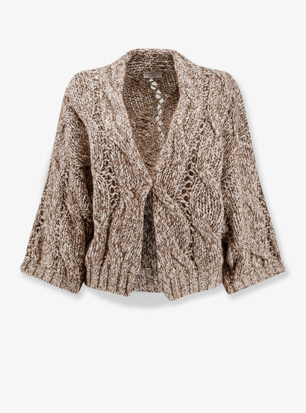 Brunello Cucinelli Wool And Cashmere Cardigan With Sequins Beige