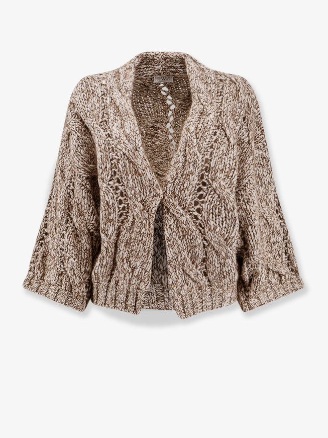 Brunello Cucinelli Wool And Cashmere Cardigan With Sequins Beige