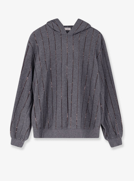 Brunello Cucinelli Dazzling Chalk Stripe Embroidery Cotton Sweatshirt Piombo