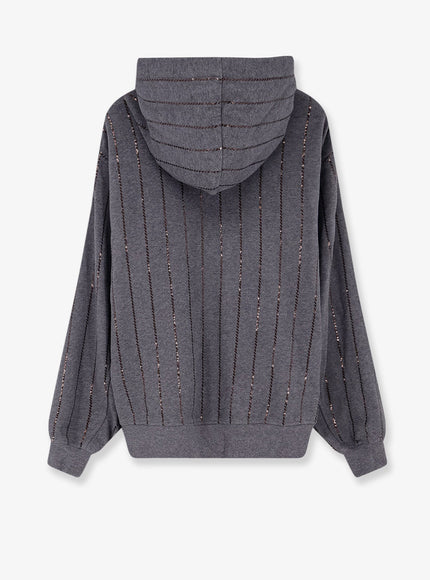 Brunello Cucinelli Dazzling Chalk Stripe Embroidery Cotton Sweatshirt