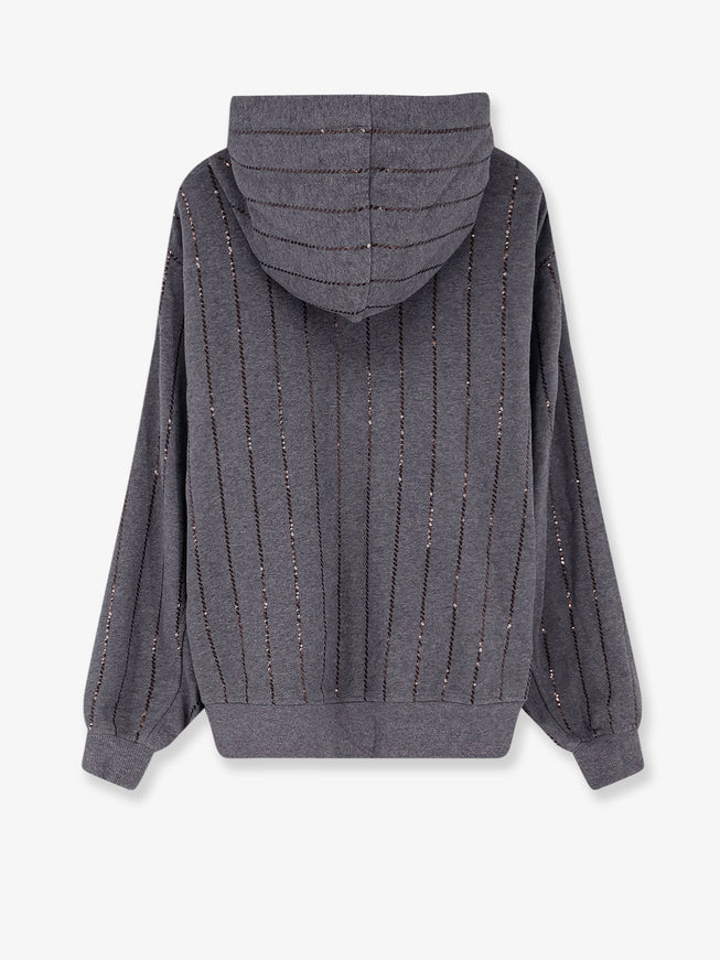 Brunello Cucinelli Dazzling Chalk Stripe Embroidery Cotton Sweatshirt