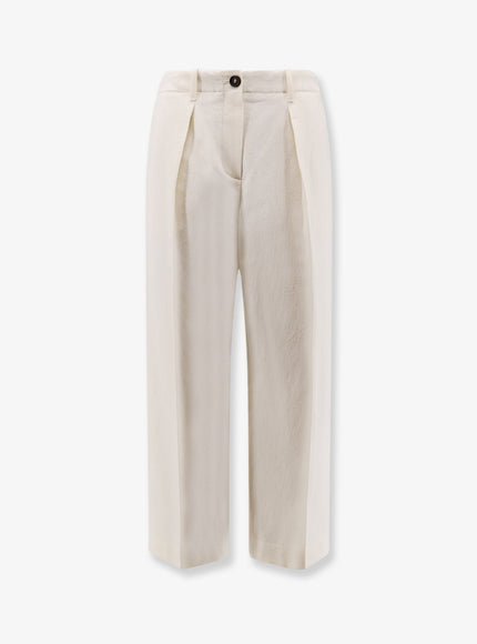 Brunello Cucinelli Cotton And Wool Trousers With Adjustable Drawstring Panama