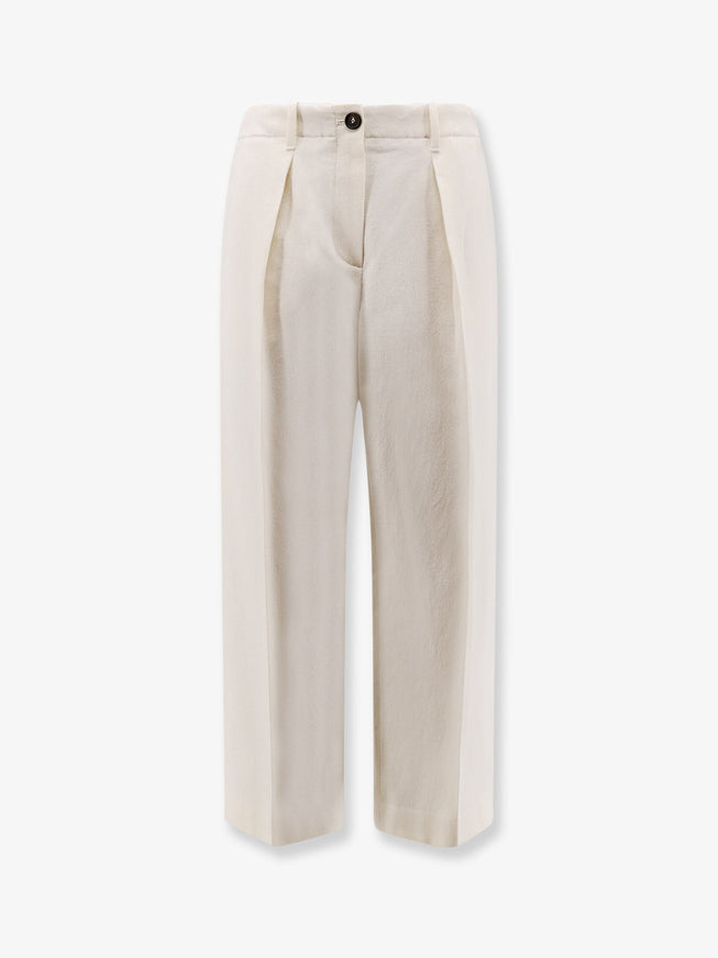 Brunello Cucinelli Cotton And Wool Trousers With Adjustable Drawstring Panama