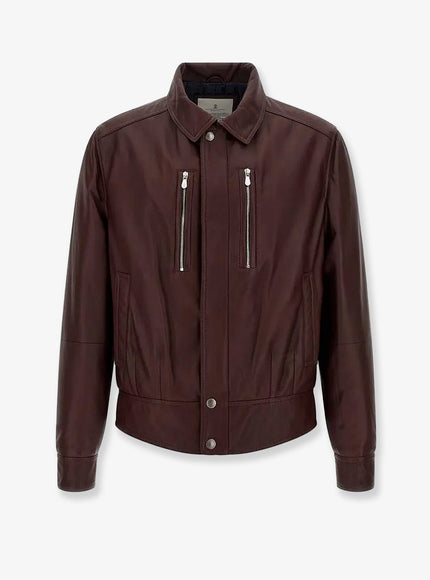 Brunello Cucinelli Leather Bomber With Padding Burgundy