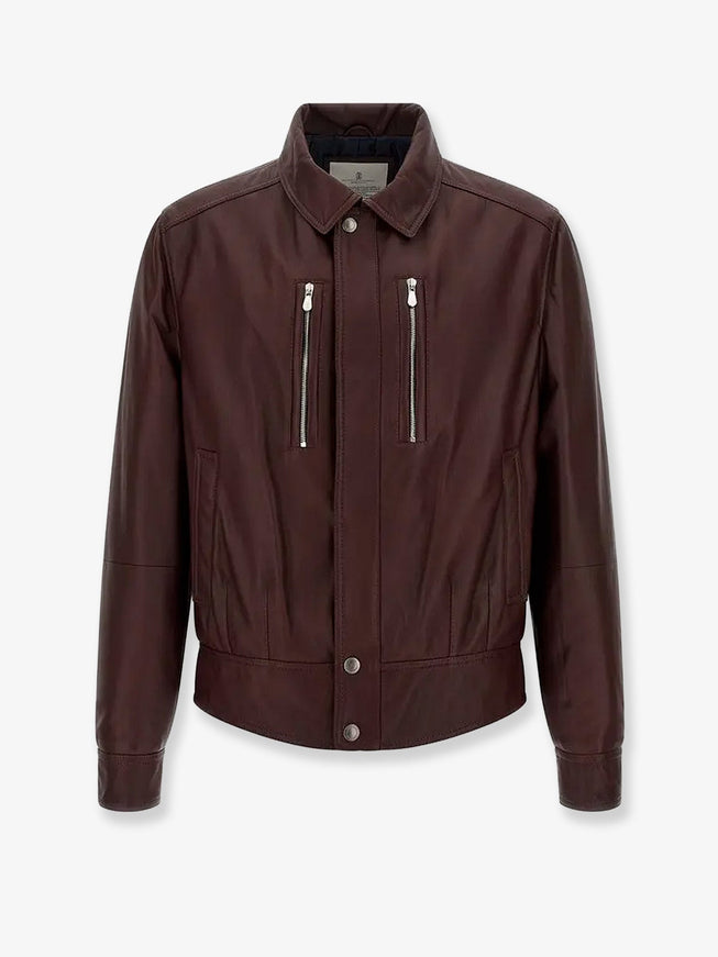 Brunello Cucinelli Leather Bomber With Padding Burgundy