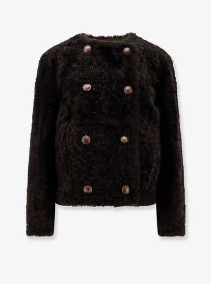Brunello Cucinelli Reversible Fuzzy Shearling Caban Crop Chocolate