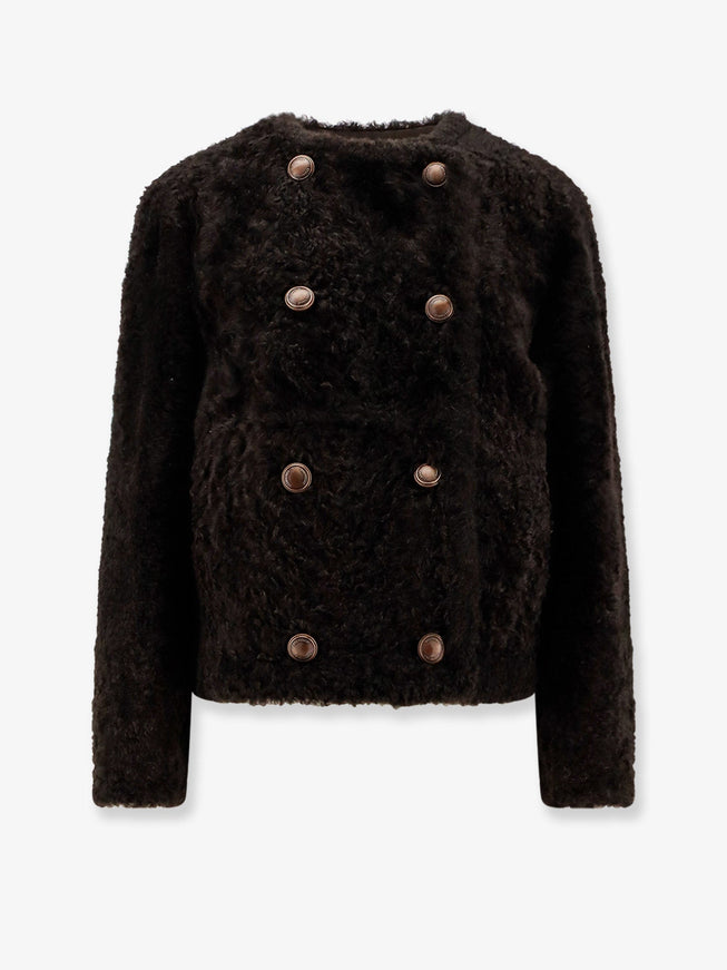 Brunello Cucinelli Reversible Fuzzy Shearling Caban Crop Chocolate