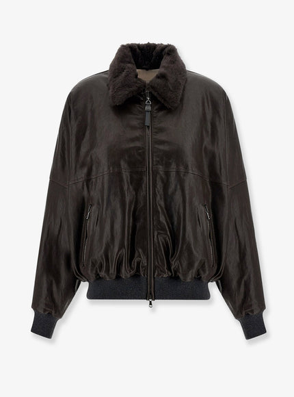 Brunello Cucinelli Aviator Leather Bomber Cacao