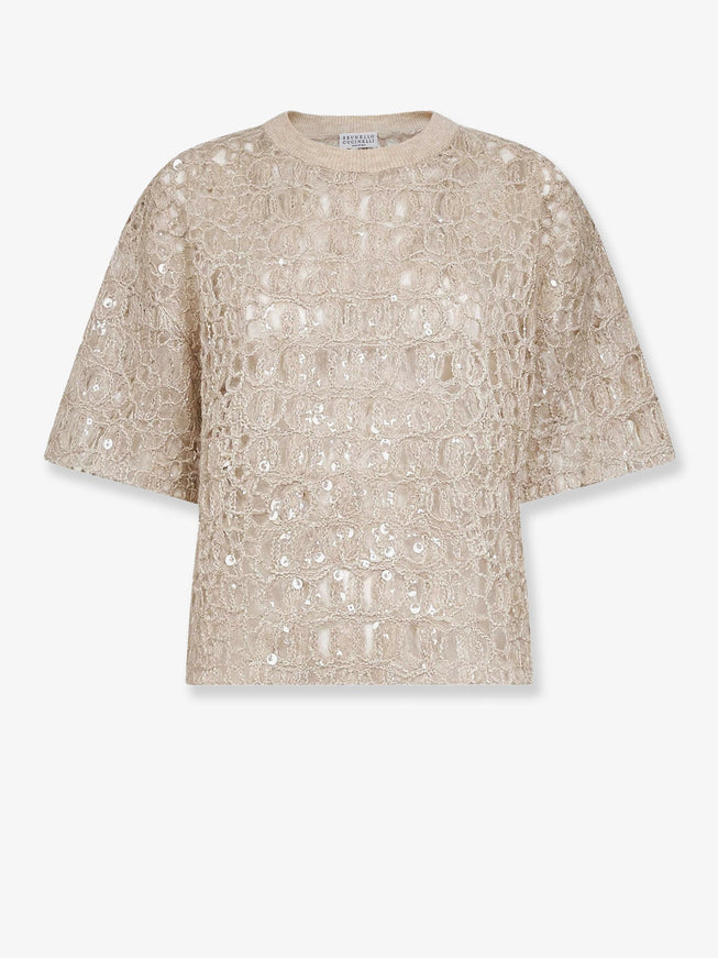 Brunello Cucinelli Dazzling Mohair, Silk And Linen Sweater Beige Freddo