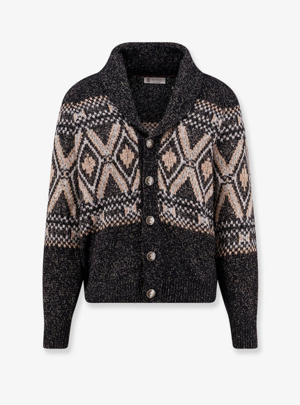 Brunello Cucinelli Wool, Silk And Cashmere Cardigan Nero Corteccia