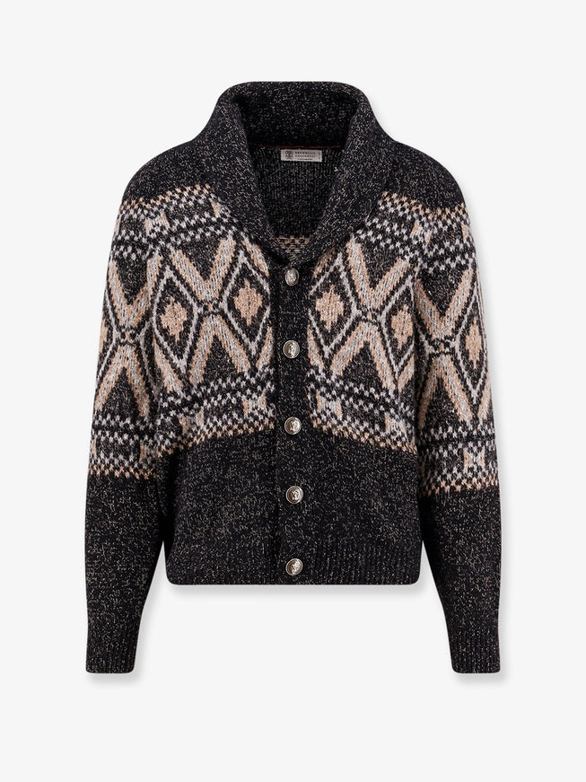 Brunello Cucinelli Wool, Silk And Cashmere Cardigan Nero Corteccia
