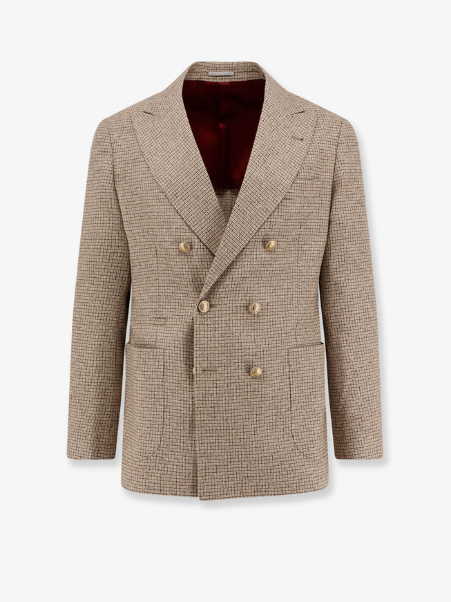 Brunello Cucinelli Silk, Wool And Cashmere Double-Breasted Blazer Corteccia