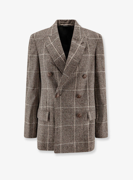 Brunello Cucinelli Double-Breasted Prince Of Wales Blazer Brown
