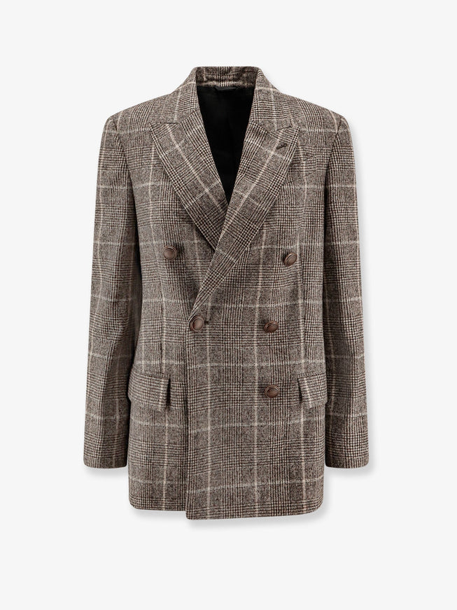 Brunello Cucinelli Double-Breasted Prince Of Wales Blazer Brown
