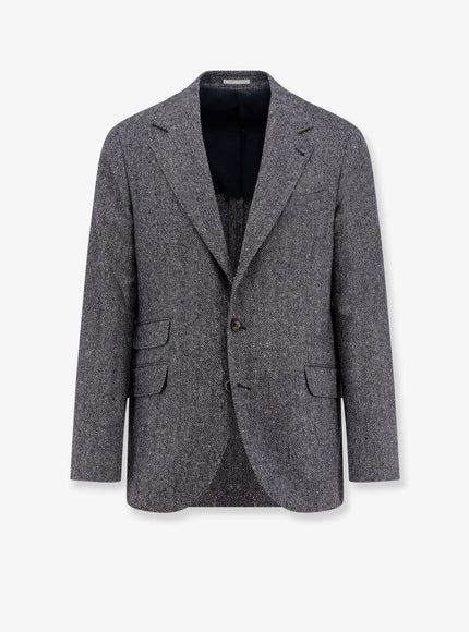Brunello Cucinelli Herringbone Wool And Cashmere Blazer Navy