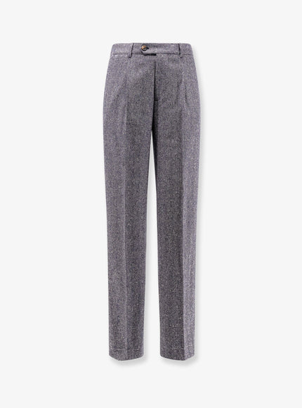 Brunello Cucinelli Herringbone Wool And Cashmere Trousers Navy