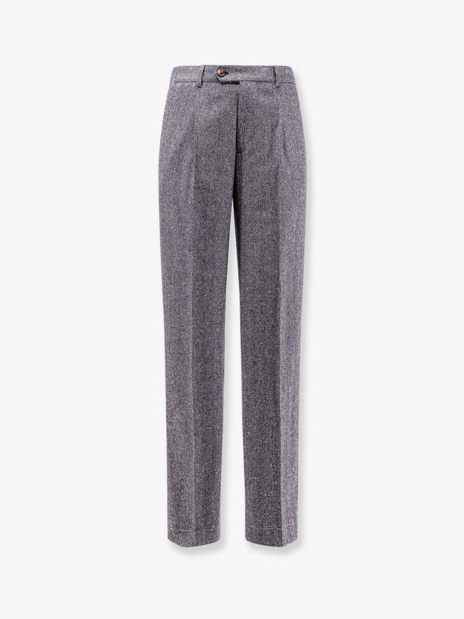Brunello Cucinelli Herringbone Wool And Cashmere Trousers Navy
