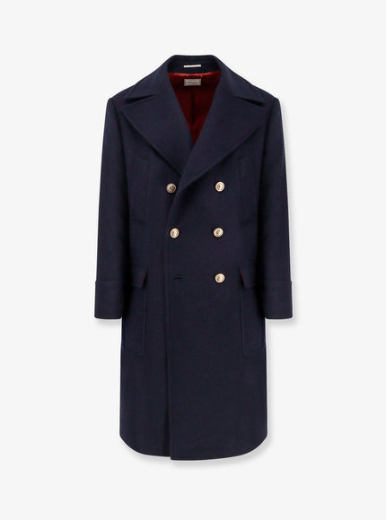 Brunello Cucinelli Double-Breasted Wool Coat Navy Piombo Rubino