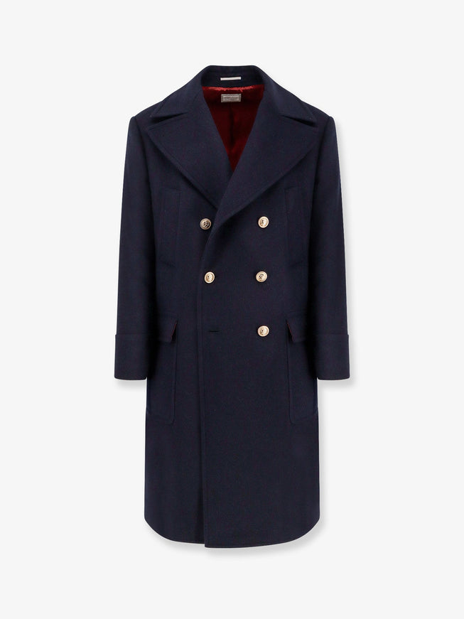 Brunello Cucinelli Double-Breasted Wool Coat Navy Piombo Rubino