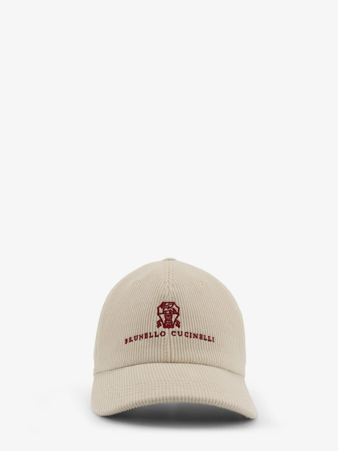 Brunello Cucinelli Corduroy Hat With Embroidered Logo Panama Rosso