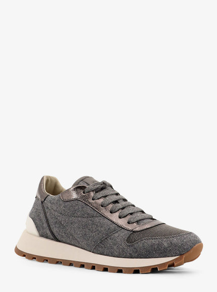 Brunello Cucinelli Low-Top Wool Flannel Sneakers With Leather Profiles