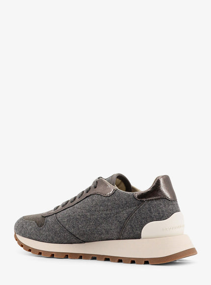 Brunello Cucinelli Low-Top Wool Flannel Sneakers With Leather Profiles
