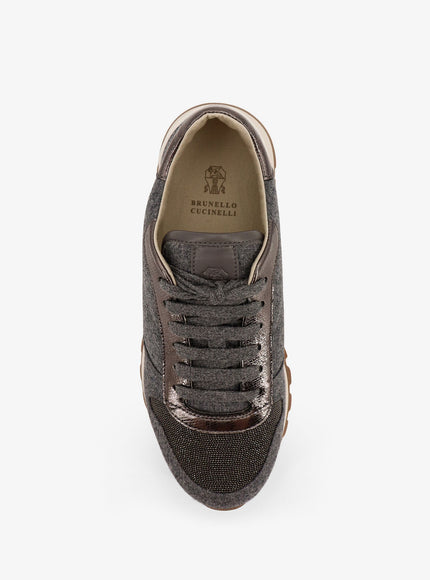 Brunello Cucinelli Low-Top Wool Flannel Sneakers With Leather Profiles