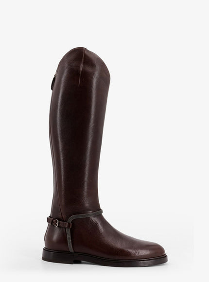 Brunello Cucinelli Leather Boots With Monili Detail Testa Moro