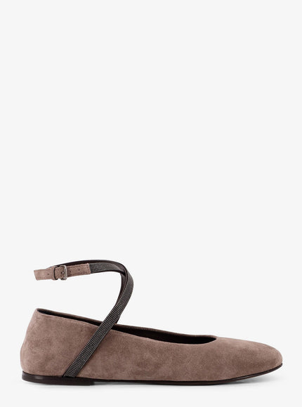 Brunello Cucinelli Suede Ballerinas With Monili Detail Vigogna