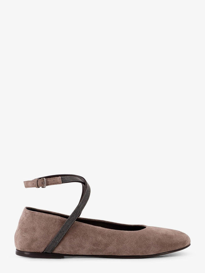 Brunello Cucinelli Suede Ballerinas With Monili Detail Vigogna