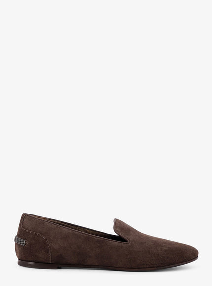 Brunello Cucinelli Suede Loafers With Monili Detail Dark Brown