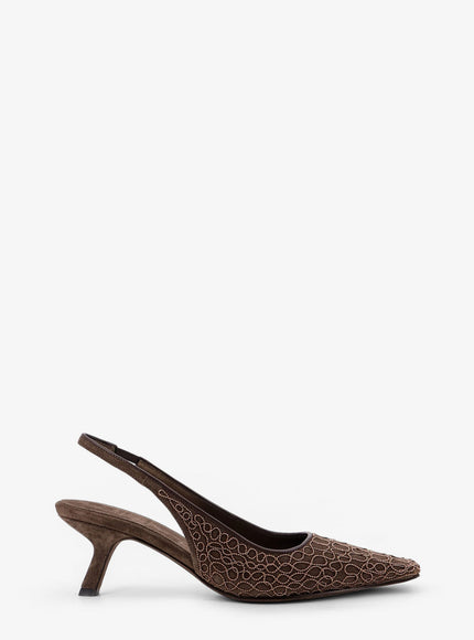 Brunello Cucinelli Suede Slingback Pumps With Monili Decoration Nero